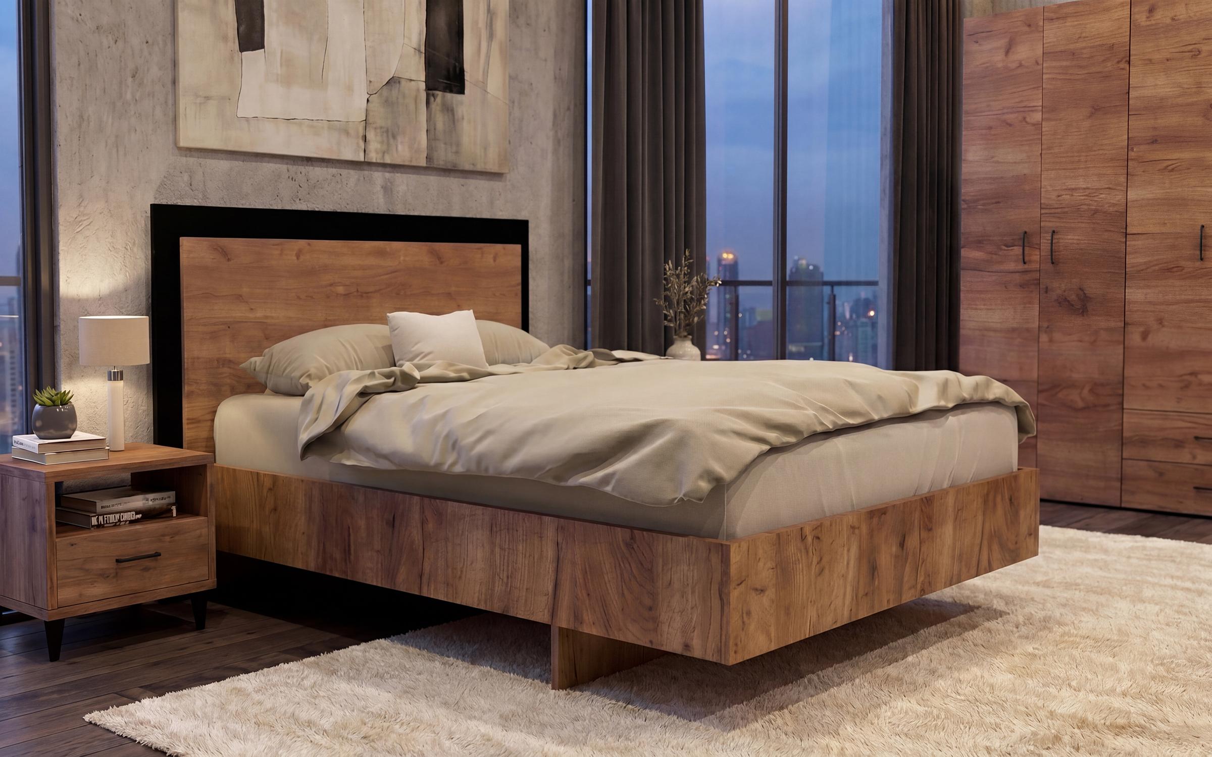 Bedroom furniture set for mattress 160/200 Salento, Tobacco Craft oak + black matt  2